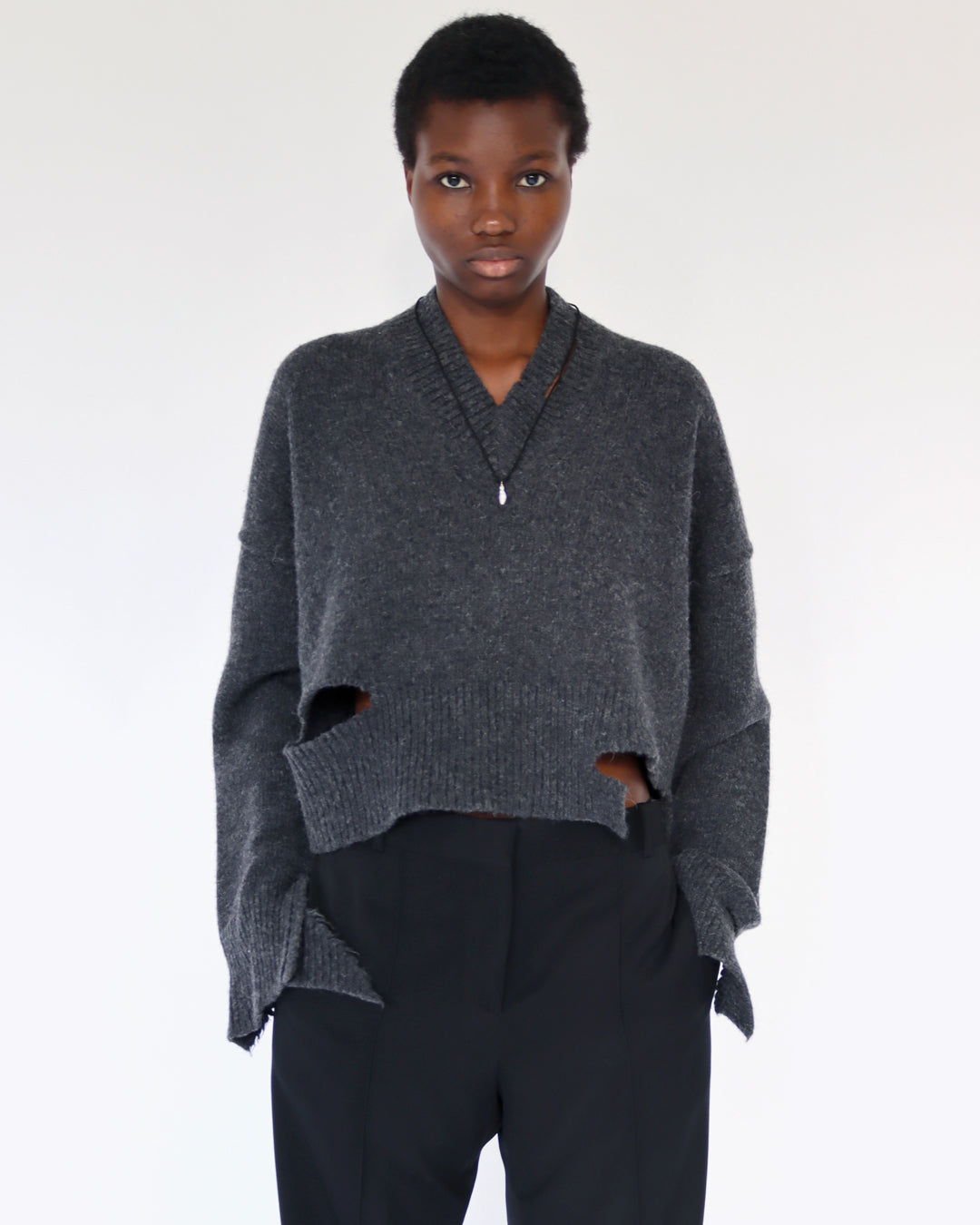 Celine by Phoebe Philo deconstructed cropped sweater in grey wool