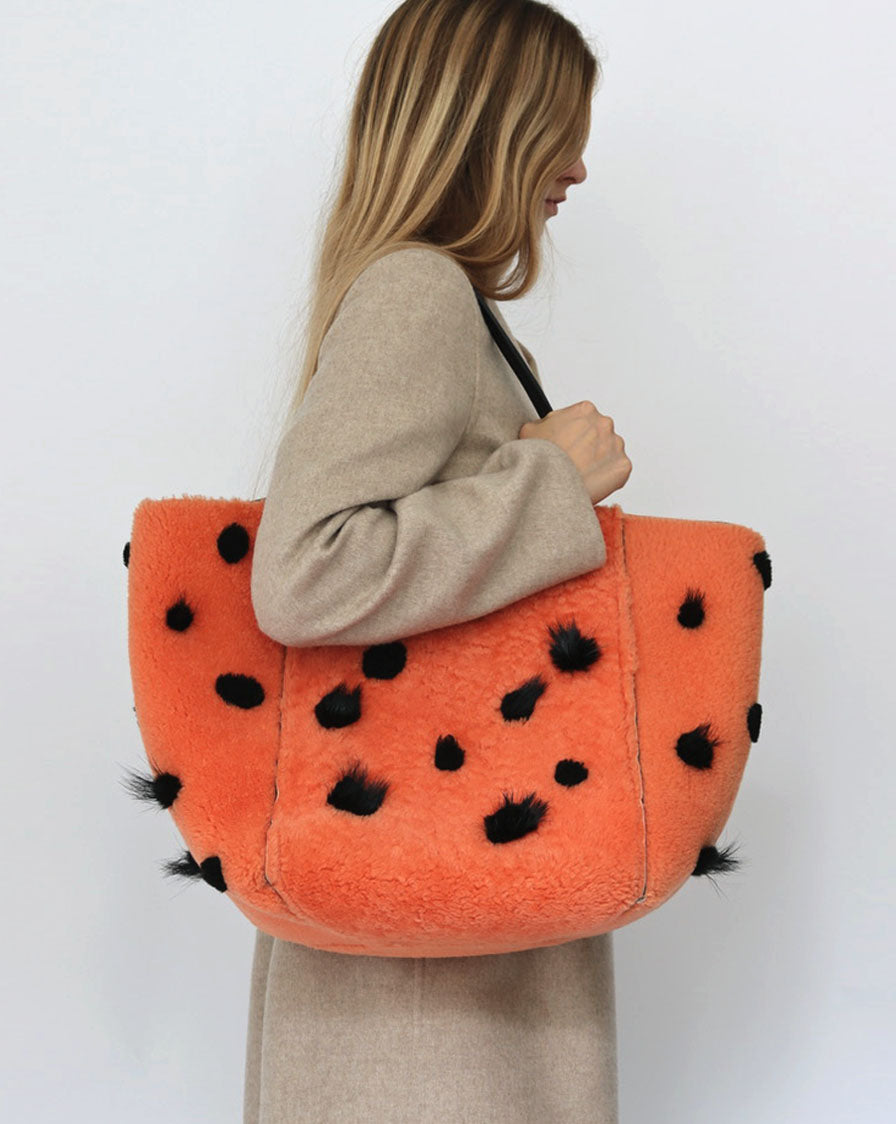 CELINE BY PHOEBE PHILO 'Phantom Cabas' tote bag in reversible orange  shearling and black leather – SEPT