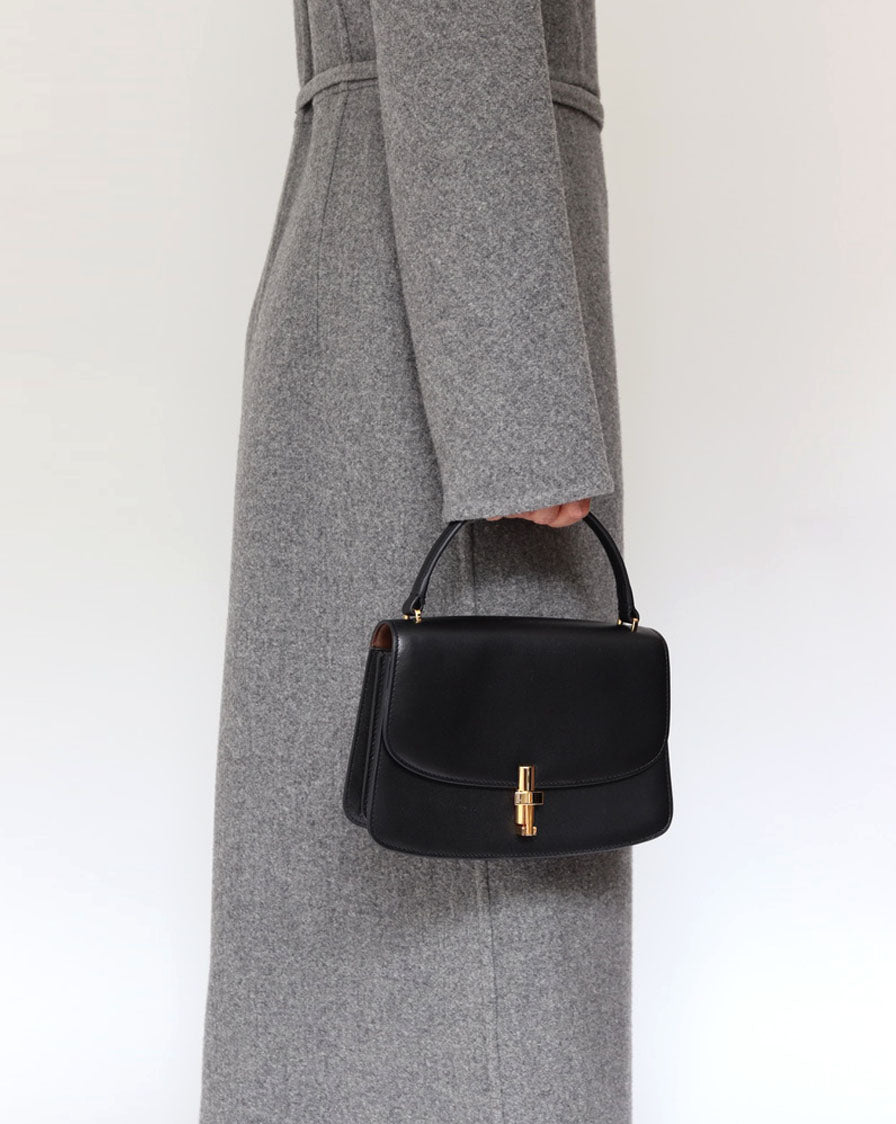 THE ROW 'Sofia 8.75' in black calf leather with gold