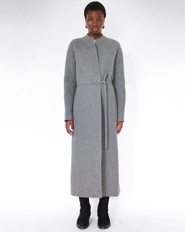 minimal long coat in grey wool