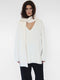 v neck sweater with detachable scarf in cream wool knit