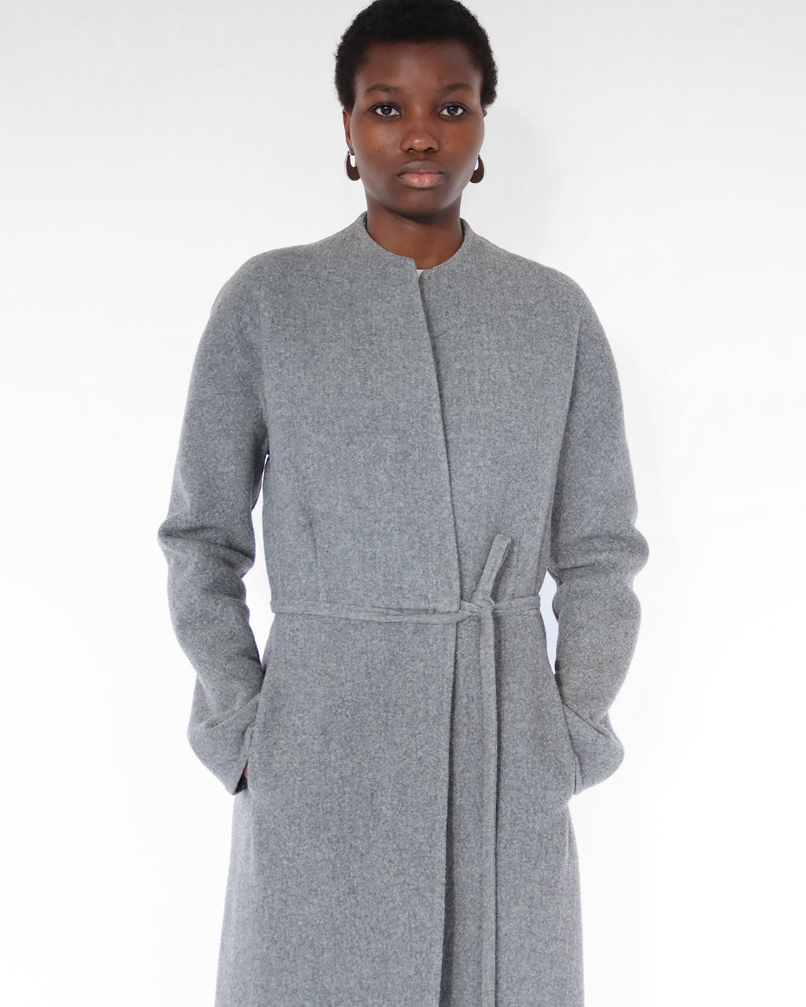 minimal long coat in grey wool