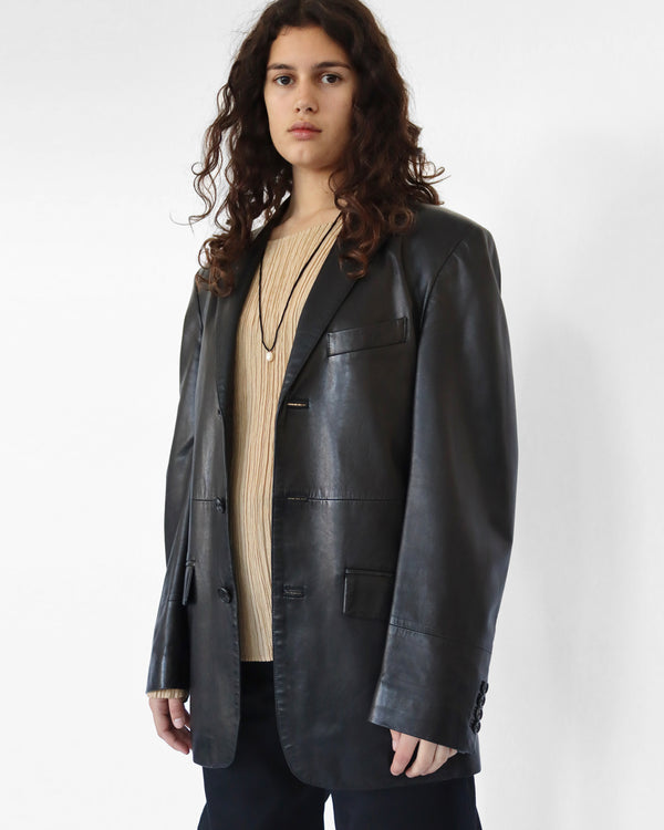 tailored jacket in black leather