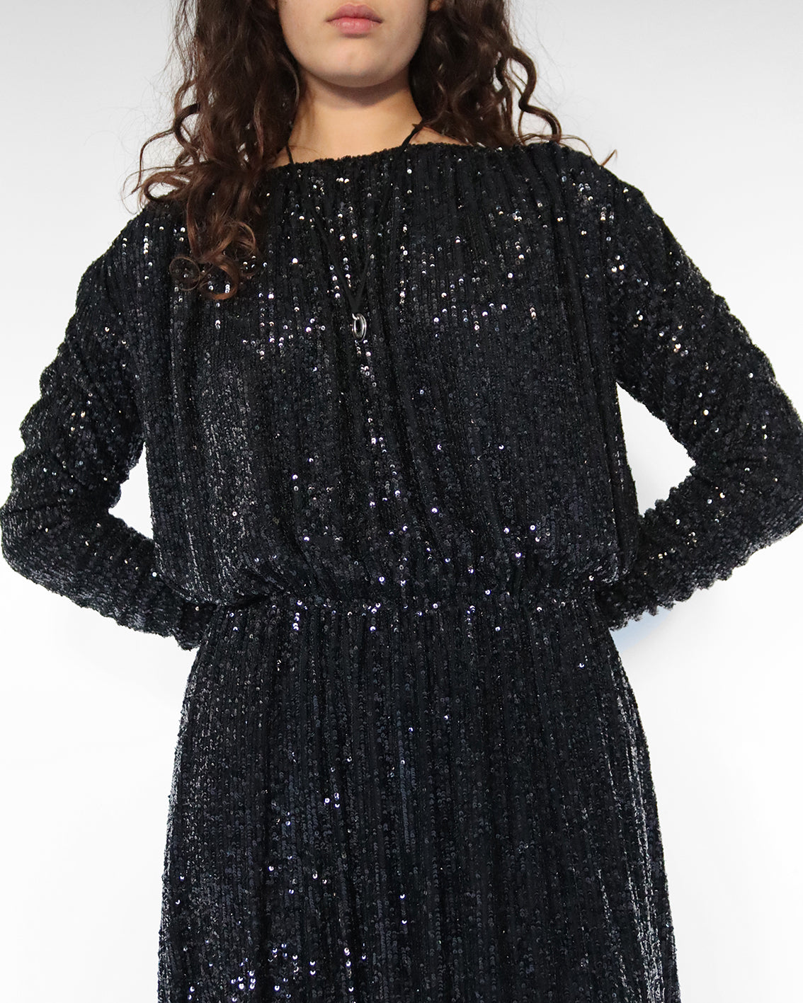 long dress in black sequin stretch jersey