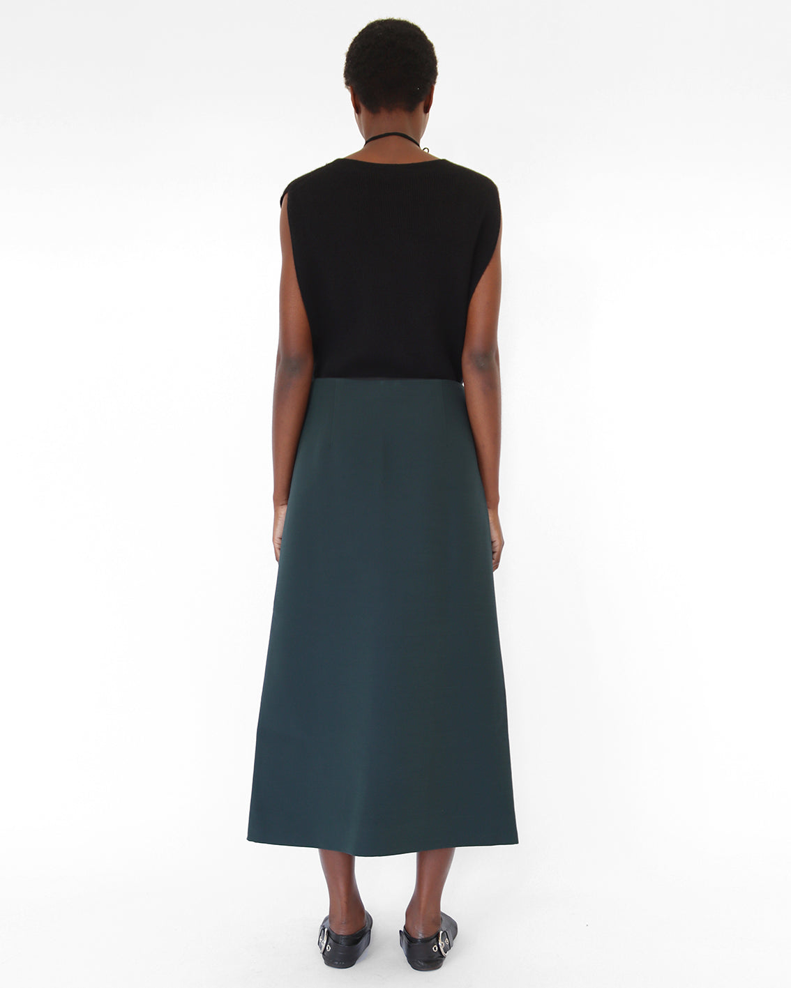 'SAIO' wrap skirt in dark green wool / silk