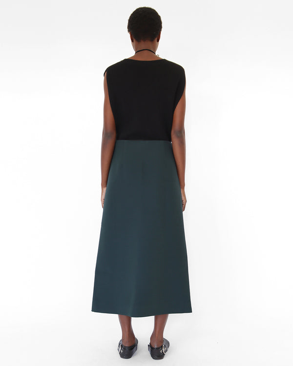 'SAIO' wrap skirt in dark green wool / silk