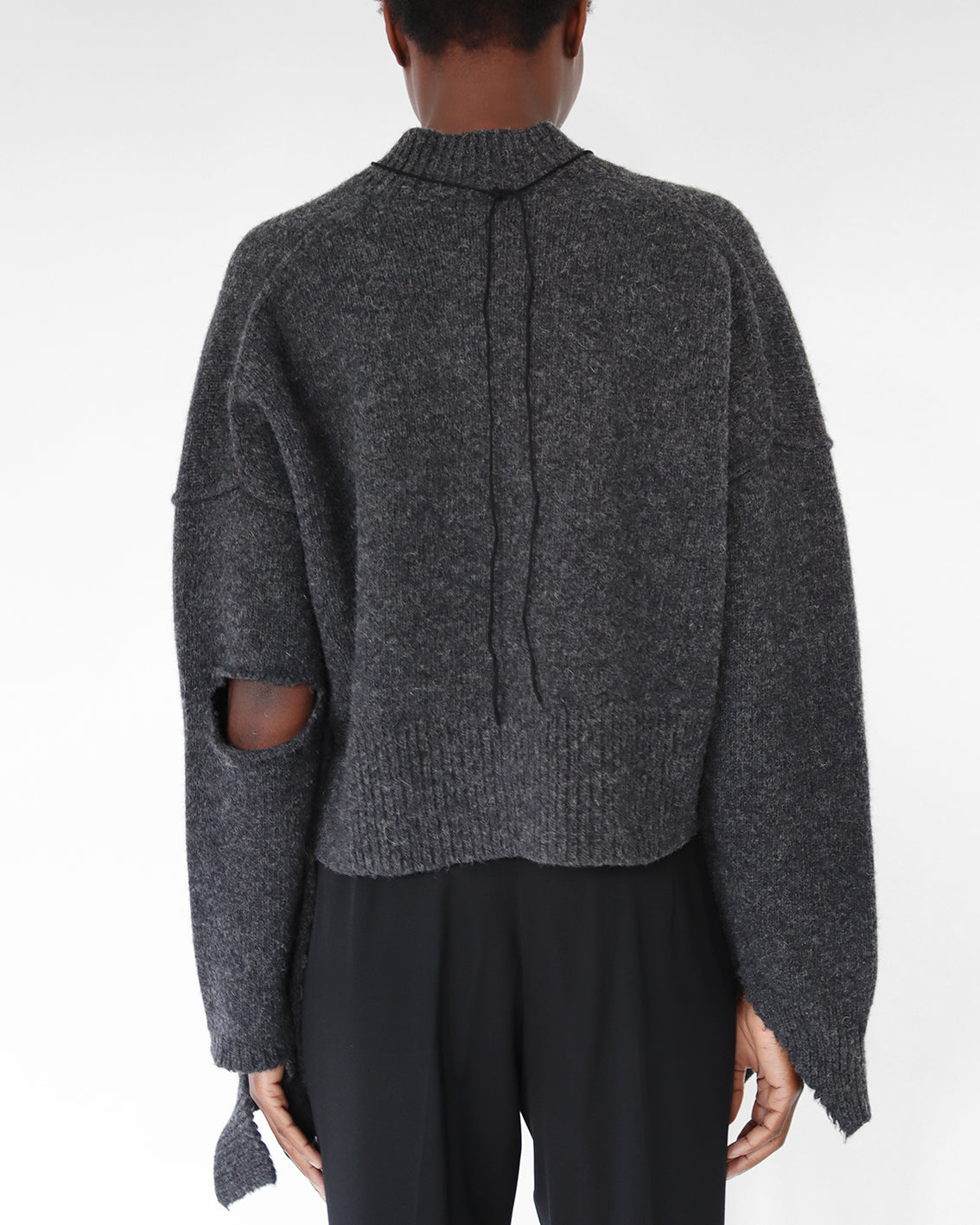 deconstructed cropped sweater in grey wool