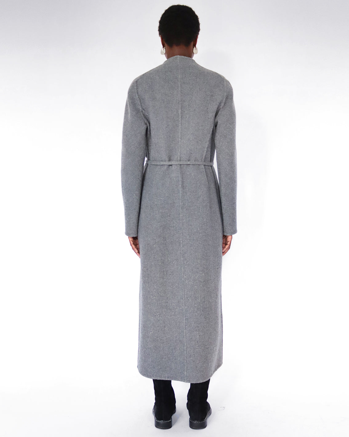 minimal long coat in grey wool