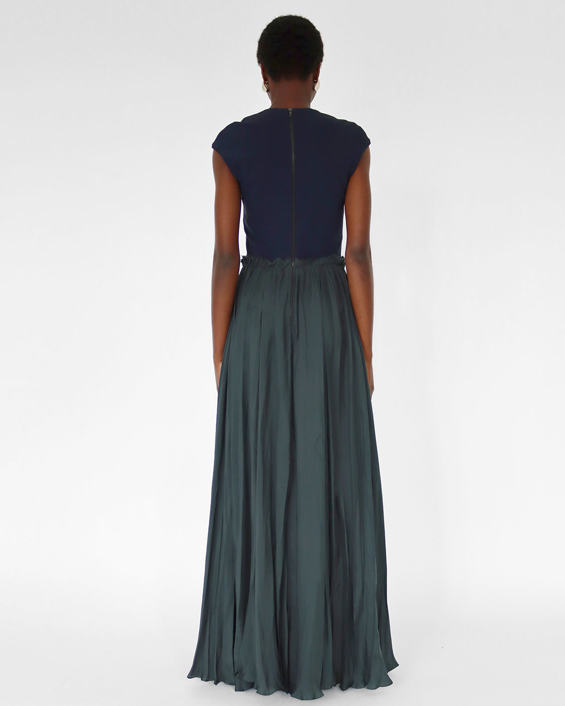 S/S 2011 Long Dress blue jersey and deep green pleated silk