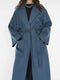 oversized belted robe coat in blue wool - cashmere