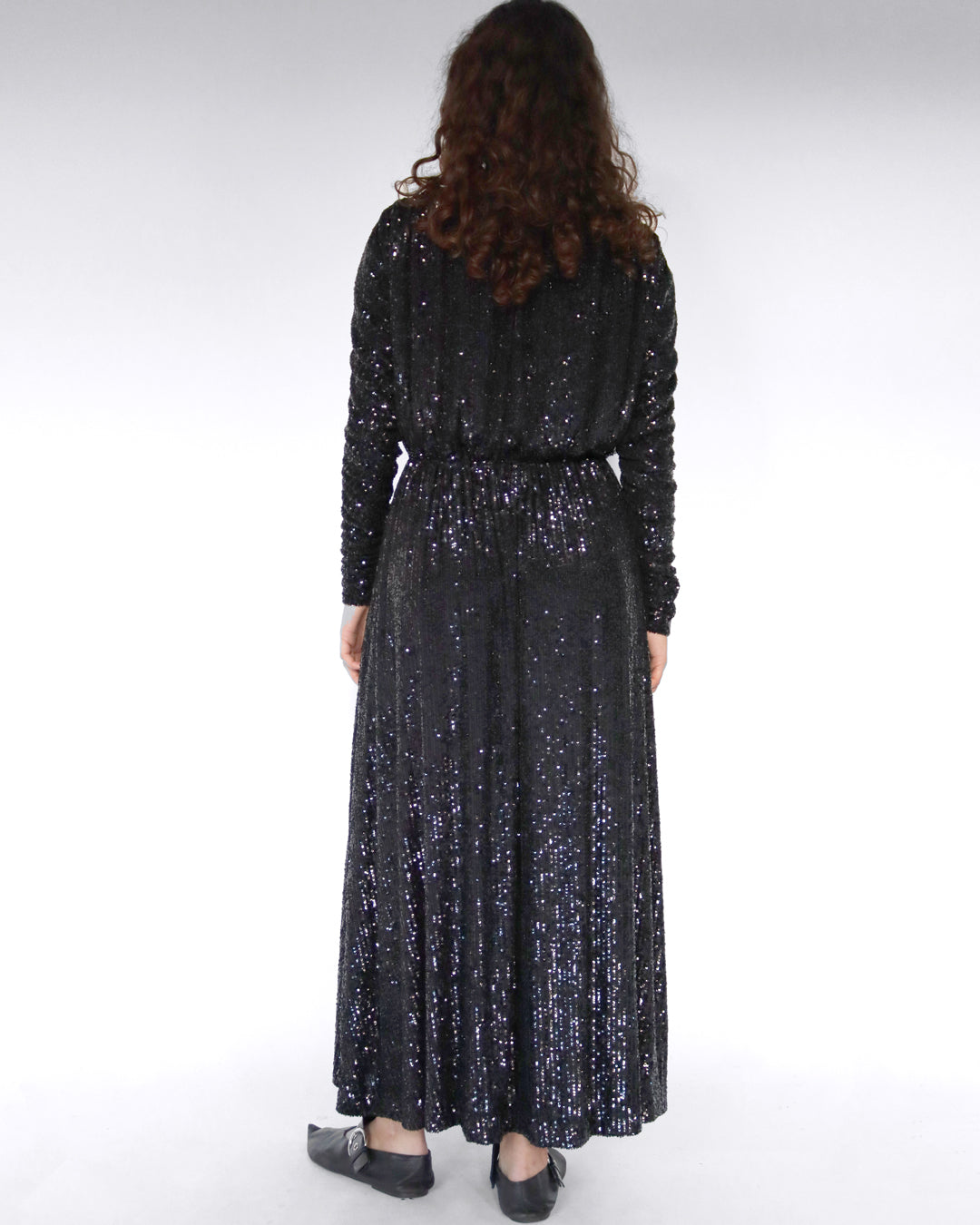 long dress in black sequin stretch jersey