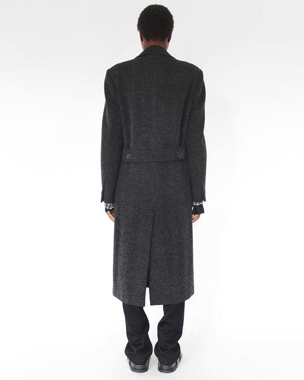 D’URBAN A.A.R. mid length coat in charcoal herringbone wool