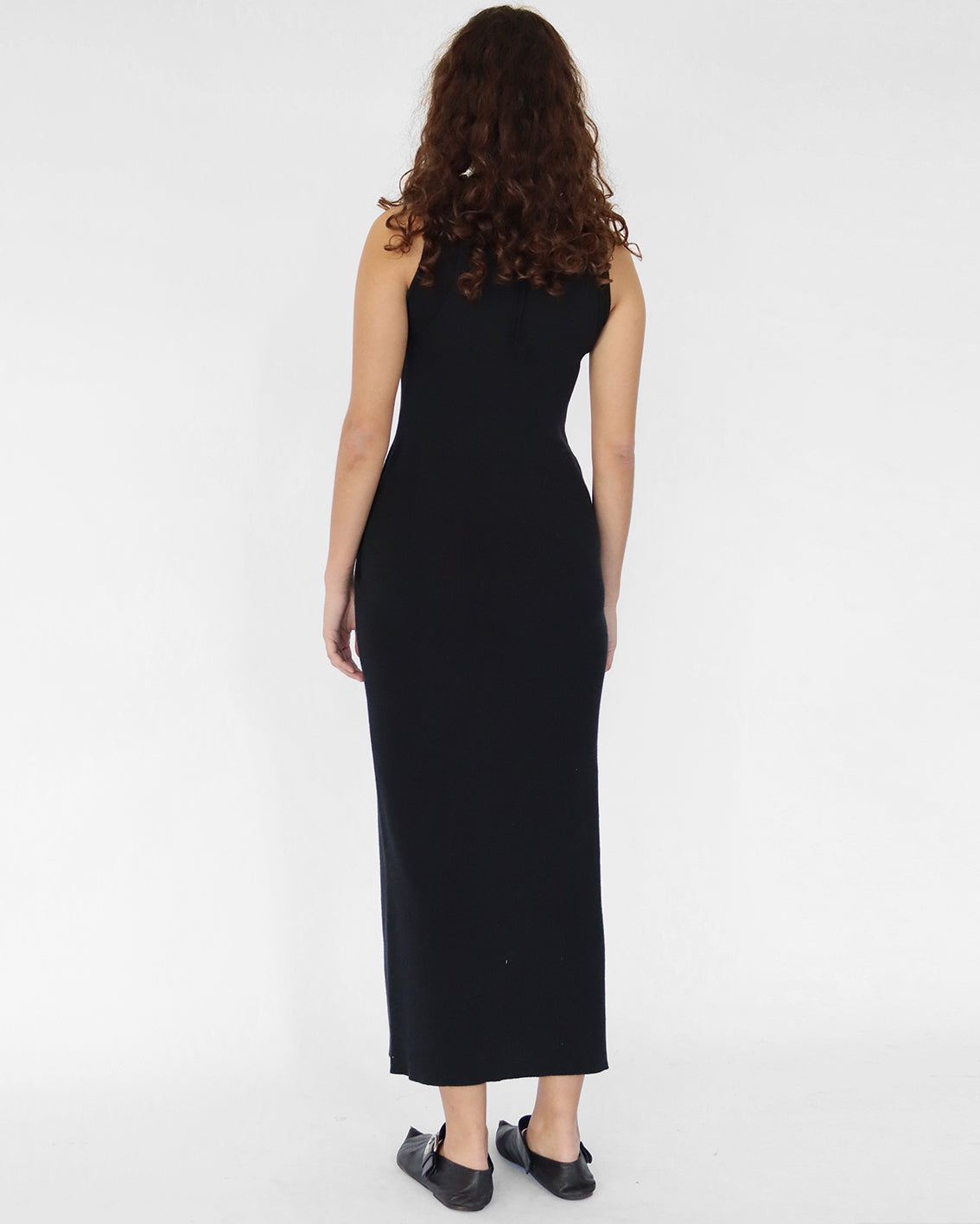 long double layer dress in black knit cotton / viscose