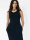 long double layer dress in black knit cotton / viscose