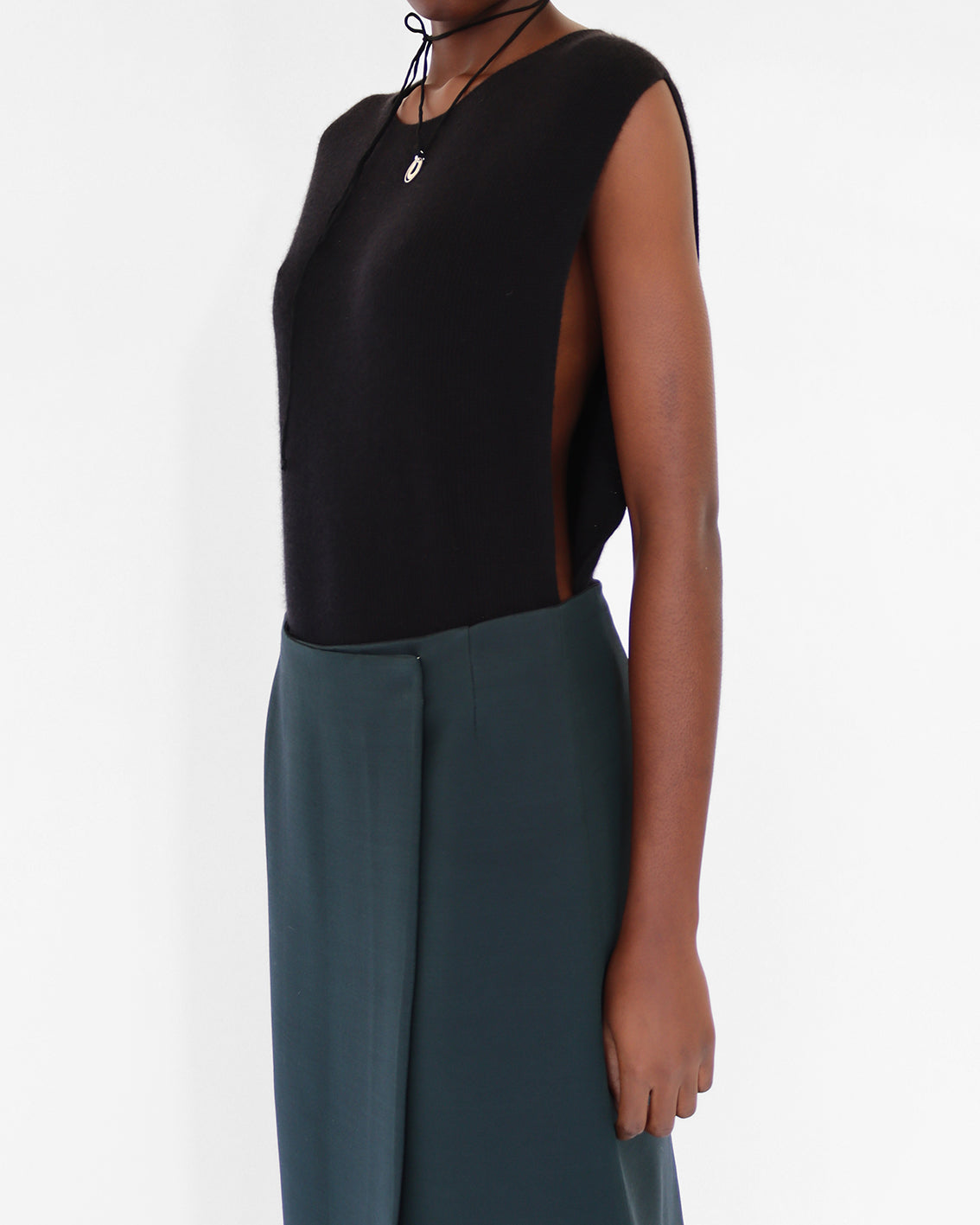 'SAIO' wrap skirt in dark green wool / silk