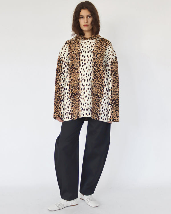 HOODED SWEATER IN LEOPARD PRINT VISCOSE KNIT