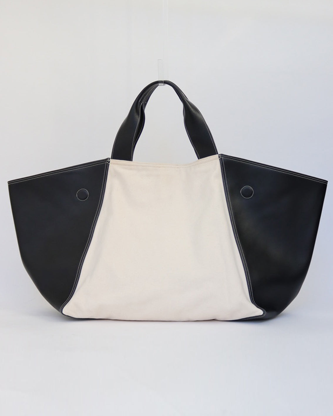 A/W 2018 BIG BAG TOTE IN BLACK LEATHER AND ECRU COTTON CANVAS