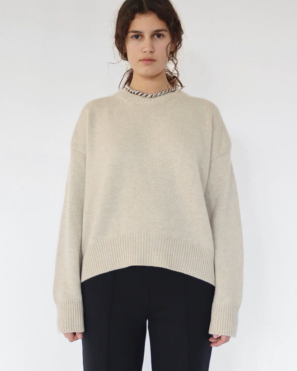 crew neck sweater in ecru cashmere