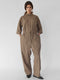 Oversized jumpsuit in taupe brown stretch cotton