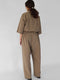 Oversized jumpsuit in taupe brown stretch cotton