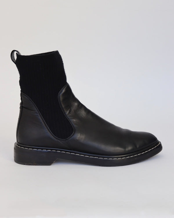 'FARA' BOOTS IN BLACK LEATHER AND CASHMERE