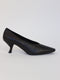 ALMOND TOE GRAPHIC HEEL PUMPS IN BLACK LEATHER