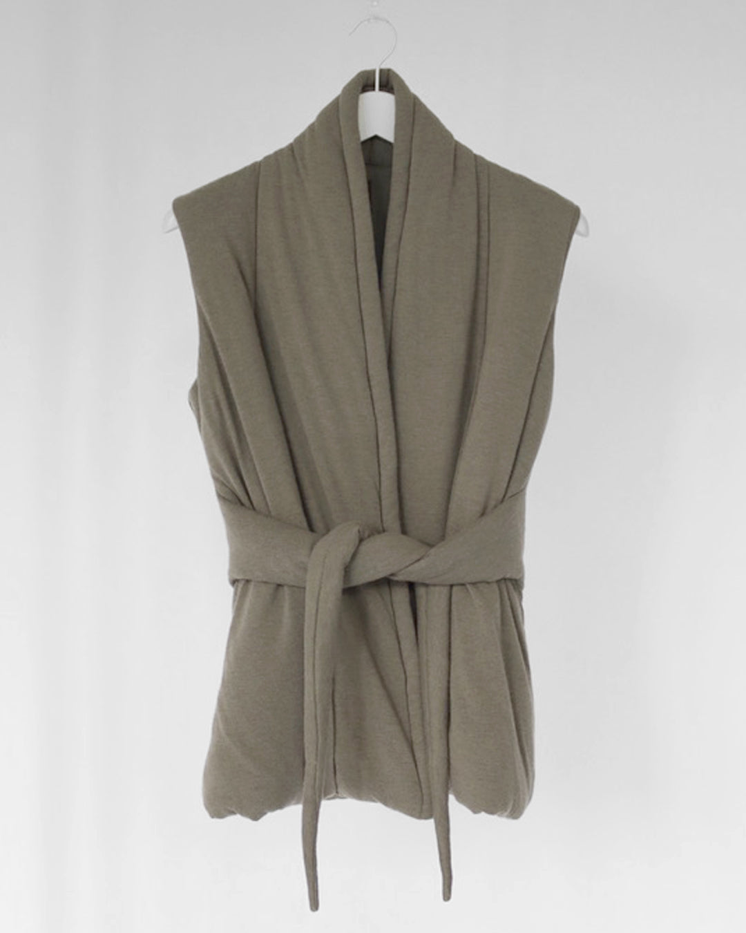 PADDED WRAP VEST in grey green viscose wool jersey