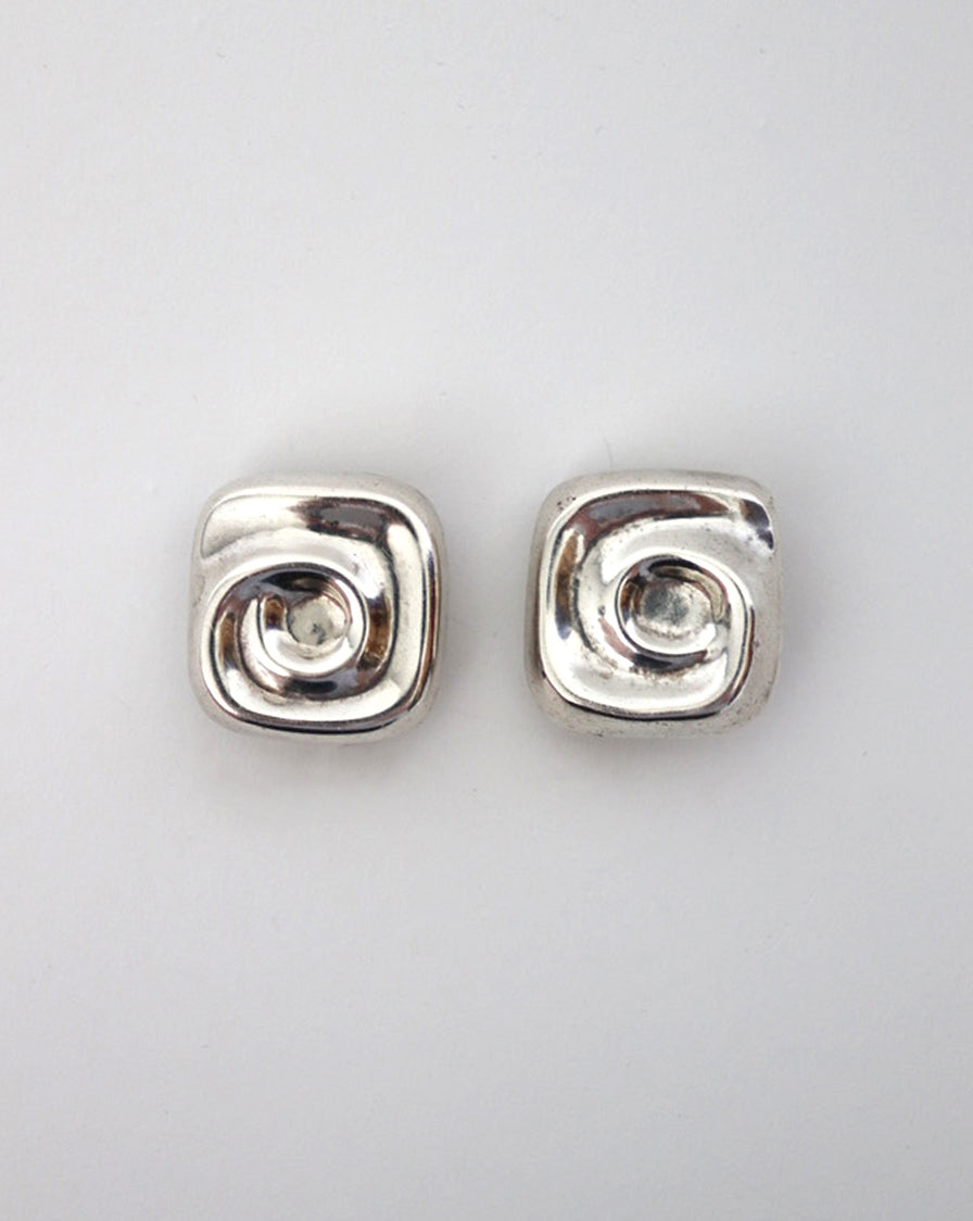 spiral square clip on earrings IN STERLING SILVER