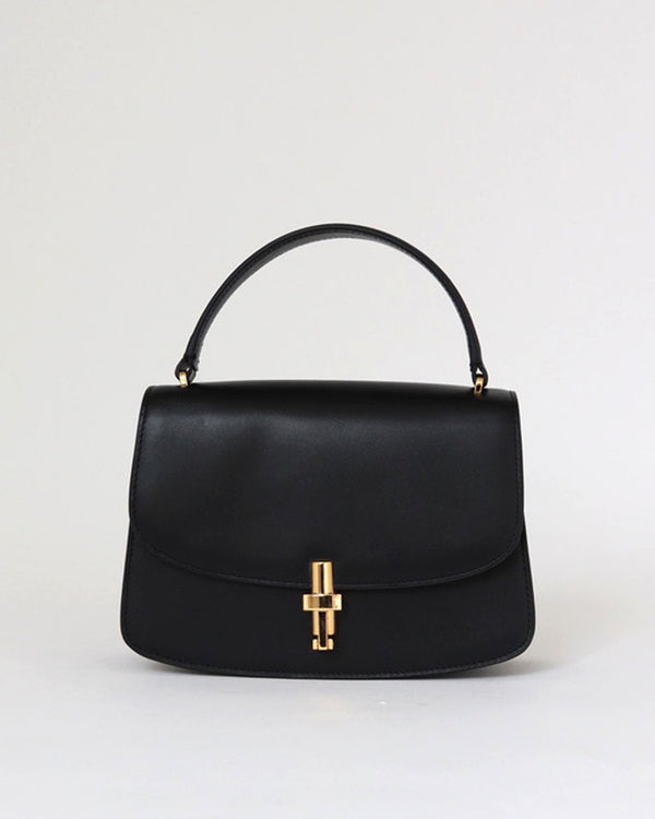 'Sofia 8.75’ in black calf leather with gold hardware