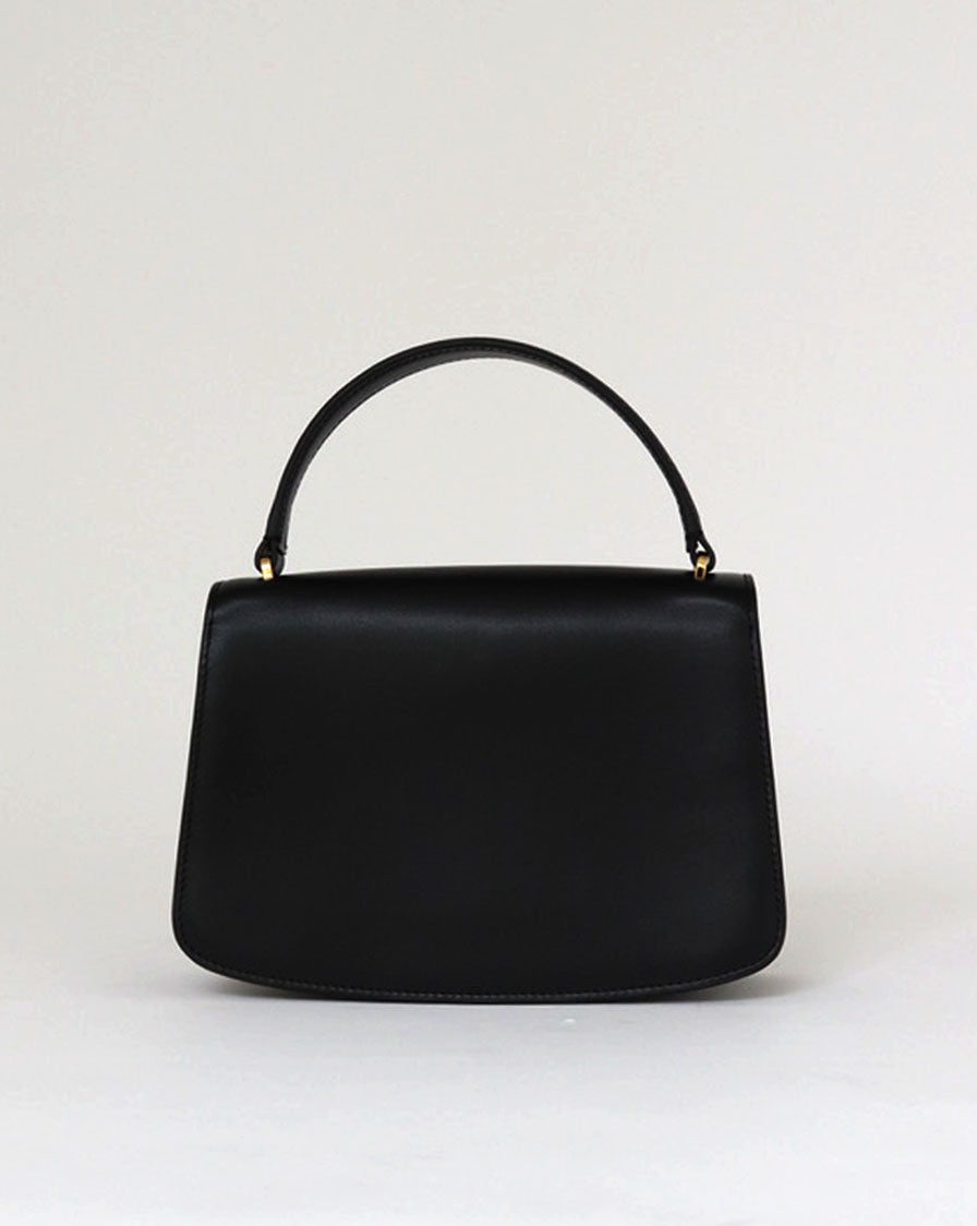 'Sofia 8.75’ in black calf leather with gold hardware