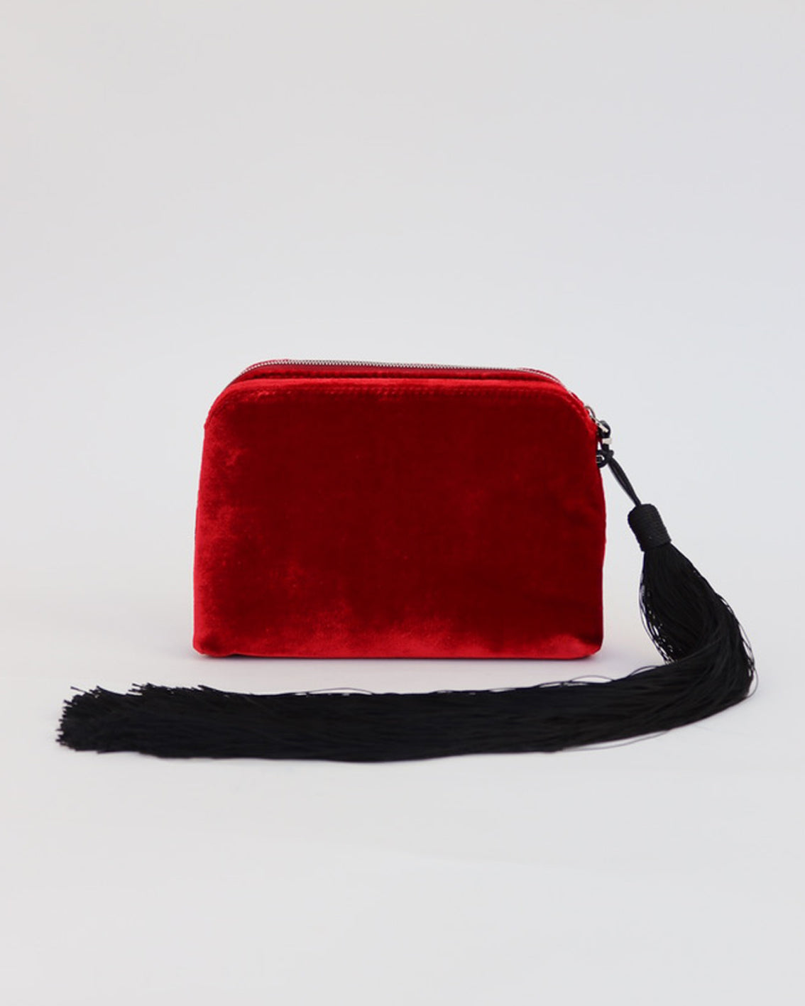 WRISTLET TASSEL CLUTCH IN RED VELVET