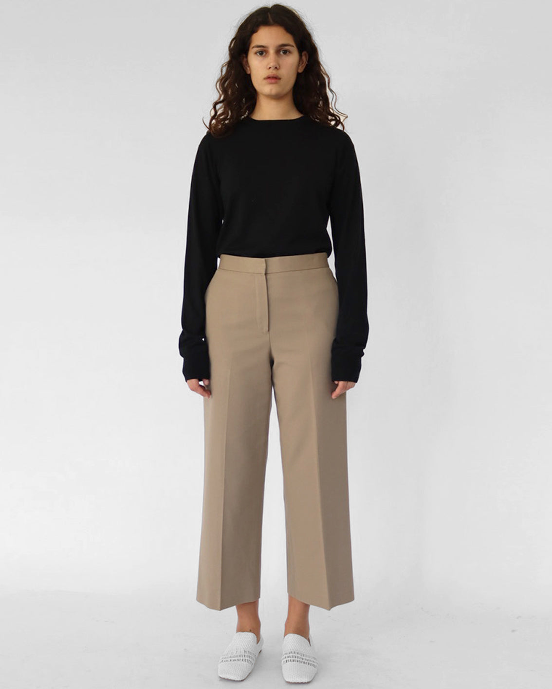 straight trousers in beige stretch cotton