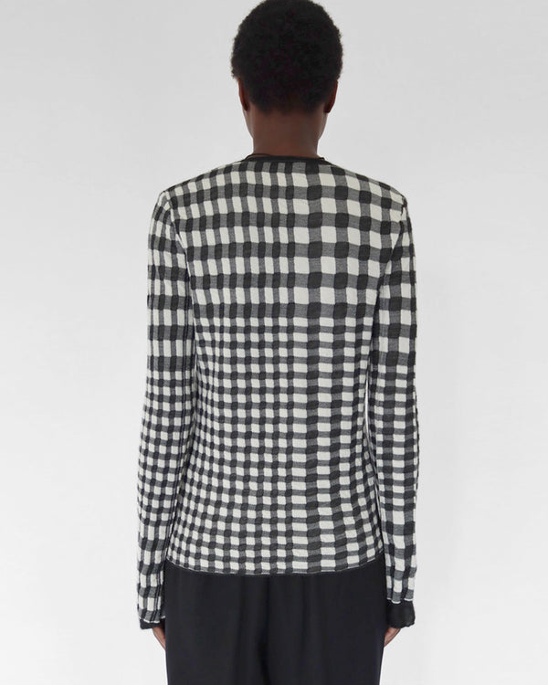 TEXTURED CHECK SWEATER IN BLACK AND WHITE KNIT