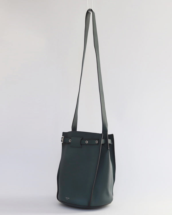 Big Bucket Bag in Dark Green Leather